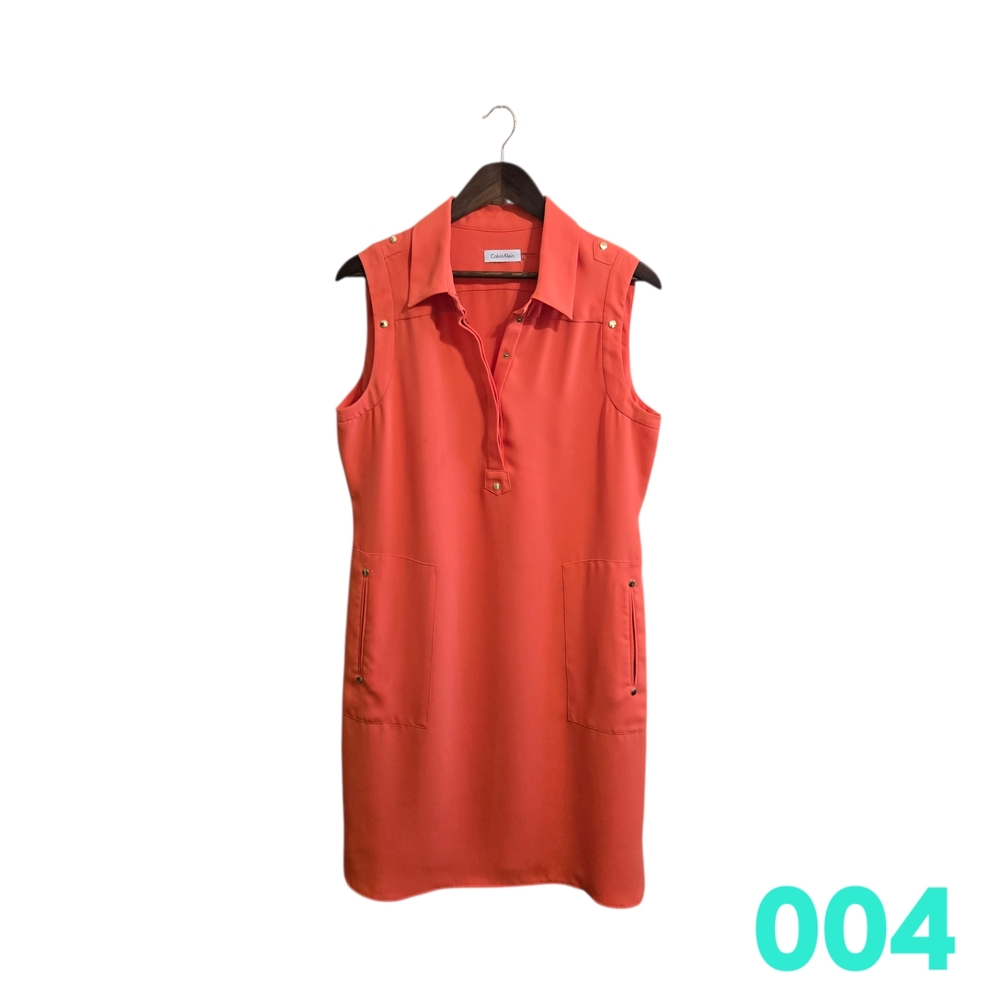 Calvin Klein Womens Coral Orange Sleeveless Snap Front Pocket Shift Dress 12